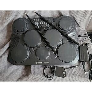Pyle PTED01 Tabletop Portable Digital Drum Kit Set Tested w/cord, sticks & pedal